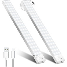 OUILA Spintelės apšvietimas LED su judesio jutikliu 32 cm Pakuotė iš 2 spintelės lempučių Spintelės šviesos juostelės Baterija USB įkraunama po vieneto šviesa Virtuvės spintelės lemputės drabužinei, laiptai, batai