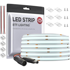 BTF-LIGHTING FCOB COB Cool White 6000K Flexible High Density Light Dimmable LED Strip CRI90 +10M 336LEDs/m DC24V 8W/M 8mm Wide Flexible FOB LED Strip for DIY Interior Lighting Projects