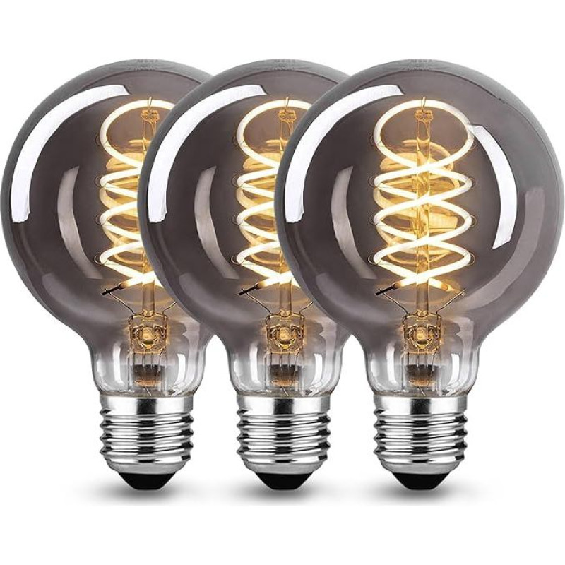 E27 LED vintažinė lemputė, Edisono vintažinė lemputė E27, 6 W G80 lemputė E27 LED šiltos geltonos spalvos lemputė E27, idealiai tinkanti dekoratyviniam nostalgijos retro apšvietimui, dūminio stiklo, 3 vnt,