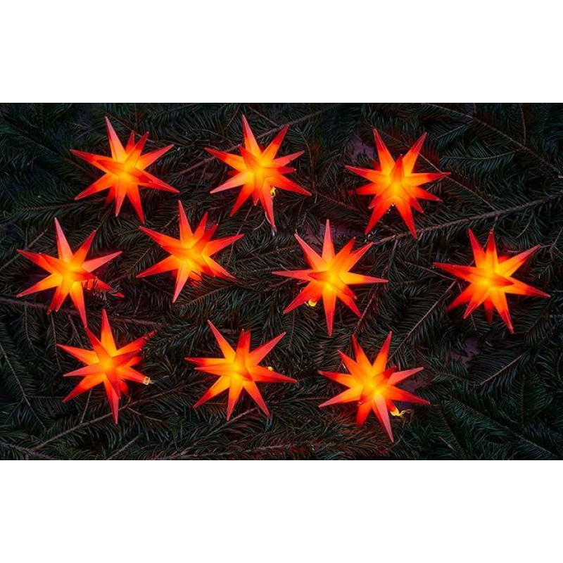 GURU SHOP žvaigždžių grandinė, pasakų lemputės su 10 x LED, advento žvaigždė, lauko žvaigždė, kalėdinė žvaigždė, skersmuo 12 cm, ilgis 10,9 m, su laikmačiu, raudona, plastikinė, kalėdinė žvaigždė, advento žvaigždė