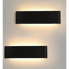 FUPE Pack of 2 Indoor Wall Light, 18 W, 31 cm, Up and Down Wall Light, Aluminium Decoration, Modern Wall Lamp, Warm Yellow, 3000 K Wall Lights for Living Room, Bedroom, Corridor, Staircase (Black)