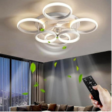 Qiaomao Ceiling Fan with Lighting 65 cm White 75 W Dimmable Ceiling Light Fan Quiet with Remote Control APP, 6 Gang Lamp Ceiling Fans Ceiling Lamp Fan for Living Room Bedroom