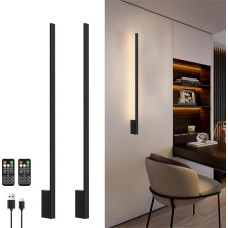 Klighten Battery Wall Light with Remote Control, 10000 mAh Battery Wall Lights Indoor, 2 Pieces Rechargeable Wall Light Dimmable, 100 cm 6 W Wall Lamp Battery for Living Room, 3000 K - 6000 K, Black