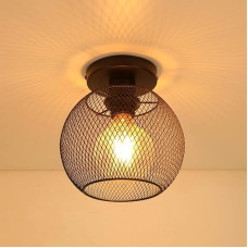 Vintage Ceiling Light, Industrial Design Retro Iron Cage E27 Base Ceiling Light, Rustic Style Cage Chandelier, Lampshade Made of Black Metal, for Indoor, Restaurant, Cafe, Bar, Children's Room