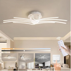 Liyabber LED Living Room Ceiling Light Dimmable Ceiling Light with Remote Control, 118 cm Bedroom Lamp Made of Aluminium, 56 W White Living Room Lamp, Modern 8 Bulbs Ceiling Lighting with Timing