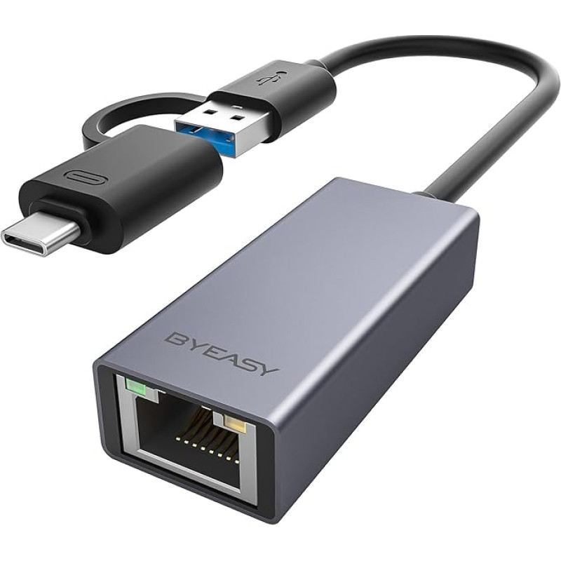 BYEASY USB C Ethernet adapteris Gigabitinis USB LAN adapteris USB zu RJ45 10/100 / 1000 Mbps Aliuminis Treiberfrei Netzwerkadapter für MacBook Pro/Air, iPad Pro, iMac, XPS, Surface Pro, Notebook Laptop usw.