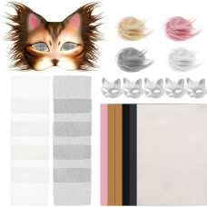 VAVPUP Pack of 6 Cat Masks, Therian Mask with 5 Kuns Fur and 12 Eye Mesh, Creative Cat Masks Set, Funny Masks Craft Kit, DIY Paper Mask for Carnival, Masquerade, Cosplay, Party