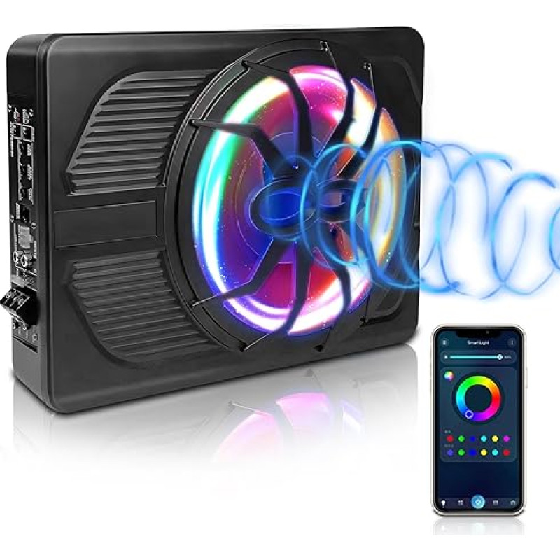 WODHMIEY Vehicle Active Subwoofer, 10 Inch Under Seat Active Subwoofer, Ultra Thin 800 W 2.5 Ohm, with Controller for Vehicle Sound System, Compact Subwoofer for Vehicle Sound System, multicoloured