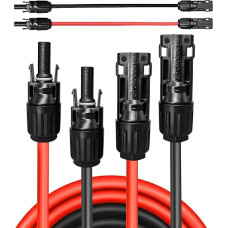 Saulės kabelio ilgintuvas 5 m 4 mm², 1500 V saulės kabelio ilgintuvas, fotovoltinis saulės kabelis, saulės kištukas, IP68 vandeniui atsparus kištukas (5 m, 12 AWG)