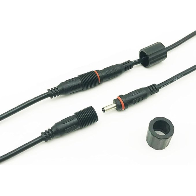 AsanWise 2 Pack IP67 Waterproof DC Extension Cable 3M 1.35mm x 3.5mm DC Extension Cable Black