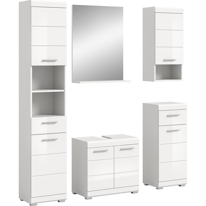 xonox.home Bad Scout X06A9B01 Bathroom Furniture Set 164 x 191 x 34 cm High Gloss White High Gloss Deep Drawn