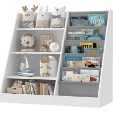 KEEPREAPER Children's Shelf, White with 5 Shelves and 4 Open Compartments, Bookcase for Children, Toy Organiser, 90 x 40 x 80 cm