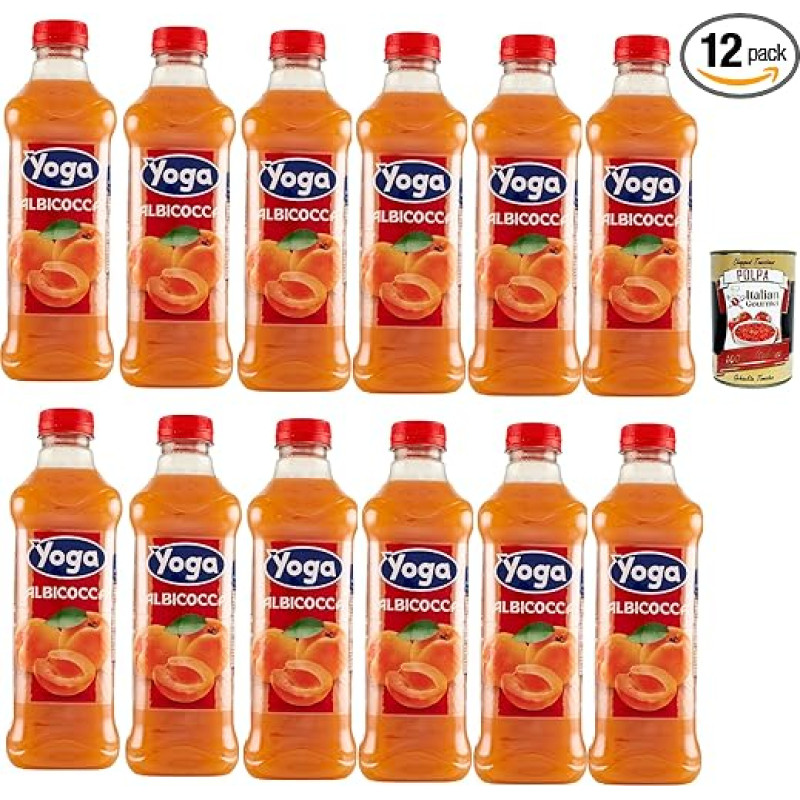 Yoga Succo di Frutta Albicocca, Apricot Fruits Fruit Juice Drink Fruit Flavour PET Bottle 12 x 1000 ml Fruit Juice + Italian Gourmet Polpa 400 g
