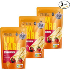 STEINER´s Low Carb Pancakes, 95 % mažiau angliavandenių, baltyminis blynų mišinys, be cukraus, be glitimo ir su sumažintu kalorijų kiekiu, 7,8 g baltymų, skirtas blynams, blyneliams ir vafliams, 3 x 150 g pakuotė