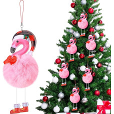 Amyhill 6 x rožiniai flamingo ornamentai Kalėdų senelio kepurėje, skirti Kalėdų dekoracijoms