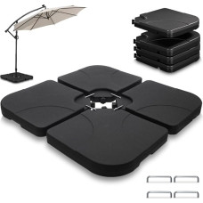 VOUNOT skėčių stovas, HDPE skėčių stovas, 4 dalių skėčių svoriai konsoliniam skėčiui, grindų kryžius, galima užpildyti vandeniu arba smėliu, 60 l/100 kg, konsolinis skėčių stovas su rankena, juodas