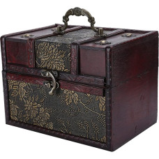 Kudoo Medinė lobių skrynia su užraktu Derliaus medinė skrynia saugojimo dėžutė Medinė dovanų dėžutė didelė vestuvėms ir gimtadieniui (4#)