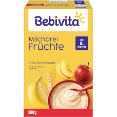 Bebivita Milk Porridge Fruits (4 x 500 g), from 5 Months, No Added Sugar, Good Saturating