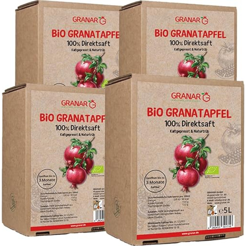 4 x 5 litrų ekologiškos granatų sultys 