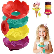 LETSHOLD 4 Stück Tropffrei Eis am Stiel-Halter für Kinder, Eishalterung Kinder Silikon, Wiederverwendbarer Eis Halter mit Runder Schale (A)