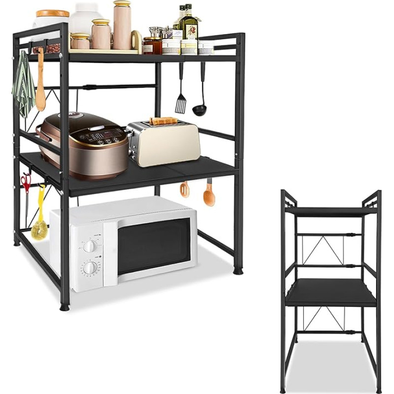 TANYEAR išskleidžiama mikrobangų krosnelės lentyna, 3 pakopų mikrobangų krosnelės laikiklis, mikrobangų krosnelės stovas, virtuvės organizatoriaus stovas su 8 kabliukais, laikymo erdvė, pakabinamas organizatorius, kepyklos lentynos virtuvės sandėliavimui,