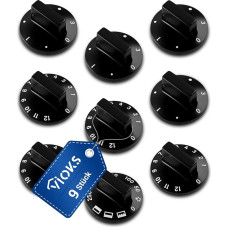 VIOKS Sukamųjų rankenėlių viryklės rankenėlių 52 mm skersmens rinkinys - 9 x juodos spalvos viryklės rankenėlės ir viryklių atsarginės dalys Sukamosios rankenėlės 6 mm ašis - Orkaičių ir viryklių rankenėlės ir jungikliai
