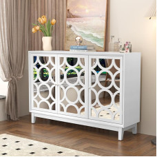 MROJISC Komoda su veidrodinėmis durimis, stalčių komoda Komoda Svetainės spintelė Virtuvės spintelė Komodos spintelė (3 durys) Balta