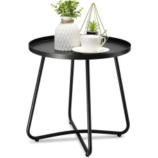 danpinera Outdoor Side Table Weather Resistant Steel Small Round Side Table for Patio Yard Balcony Garden Bedside Table Black