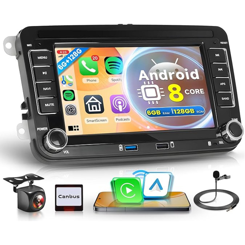 6G + 128G Wireless Carplay Android Car Radio for VW Golf 5 6 Passat Polo Tiguan Touran Caddy Skoda Seat