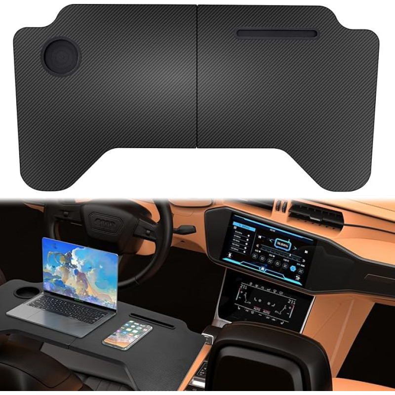 Yinnhom Car Laptop Desk, Steering Wheel Eating Table, Carbon Fibre Tray for Dining, Reading, Working, Notebook Laptop