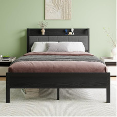 BORPHOM Dvigulės lovos rėmas su mediniu galvūgaliu Sunkiasvoris metalinis minkštas platformos lovos rėmas Dvigubas čiužinio pagrindas Stiprus plieninis skersinis palaikymas po lova (juodas)