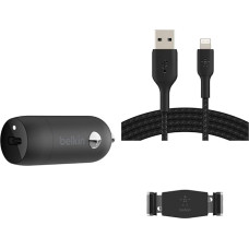 Belkin Premuim Car Bundle (USB-C Fast Car Charger 20 W & USB-C to Lightning 1 m Charging Cable & Vent Mount)