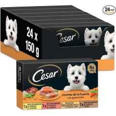 Cesar Wet Food for Dogs, Recipes from the Vegetable Garden in Pate and Jelly, Multipack (6 x 4 Cups x 150 g)
