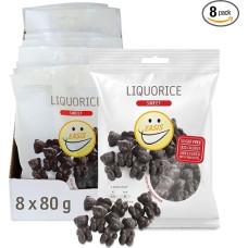 EASIS Sweet Licorice Without Added Sugar, Delicious Liquorice Sweets with Natural Based Sweetener, Low Calorie Snack for Children and Adults, 8 x 80 g