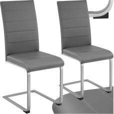 tectake® Set of 2 Dining Room Chairs, Modern, Ergonomic, Visitor Chair, Furniture for Kitchen, Dining Table, Kitchen Chairs, Cantilever Dining Chairs, High Backrest, Grey