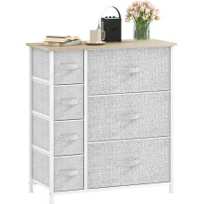 DWVO komoda su 7 stalčiais, medžiaginė spintelė su rankenėlėmis, metaliniu rėmu ir MDF medine viršutine dalimi, patvari, skirta miegamajam ir svetainei, šviesiai pilka