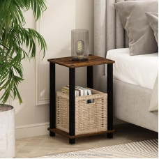 Furinno Simplistic Compact Bedside Table - Amber Pine/Black