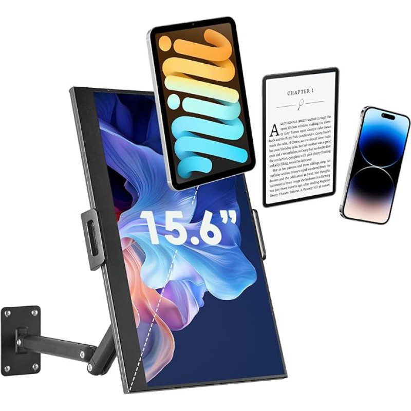 Tablet Wall Mount for iPad, Portable Monitor Stand for Max 15.6 Inch Aluminum Alloy 360° Adjustable Foldable Tablet Holder for Kindle Suitable for 4.7-12.9 inch