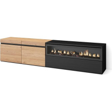 Skraut Home TV Cabinet, Lowboard, for Living Room and Dining Room, 200 x 45 x 35 cm, for TVs up to 80 Inches, Electric Fireplace, Dimensions: Modern Style, Oak Black