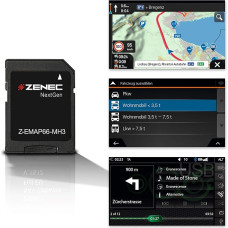 ZENEC Z-EMAP66-MH3: Mikro SD kortelė su navigacija, skirta ZENEC automobiliniams radijo imtuvams / multimedijos sistemoms Z-E3766, Z-N965, Z-N966, 3-D žemėlapiai Europai, kempingo žemėlapiai nameliams ant ratų, TMC