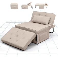 FLEXISPOT Svetainės fotelis su taburete, miegamasis fotelis, sulankstomas, su miego funkcija, su miego funkcija, sulankstomas fotelis, išskleidžiamas miegamasis fotelis, maksimali apkrova 300 kg, smėlio spalvos, 91 x 69 x 35 cm