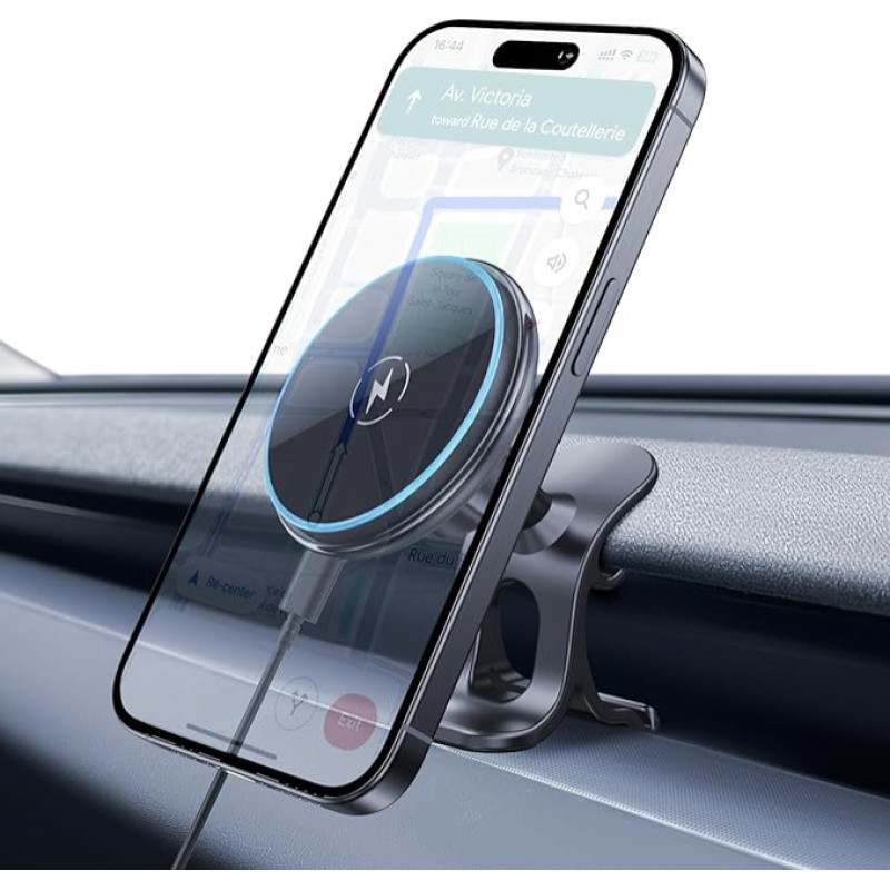 LANTU Qi2 Certified 15W Mobile Phone Holder for Tesla Model Y 2025 and Model 3 2024-2025 MagSafe Mobile Phone Holder Car Magnet with 1M C-C Cable for iPhone 12-16 Series (Not for Performance)