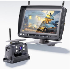 OBEST belaidė galinio vaizdo kamera: Galinio vaizdo kamera: HD 1080P saulės kamera, skirta kemperiams, su ilga baterijos veikimo trukme ir 7 colių įrašymo monitoriumi - galinio vaizdo kamera