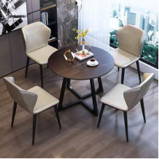 Modernus apvalus baltas svetainės baldų komplektas miegamajam 5 dalių derybų stalo ir kėdžių komplektas