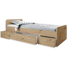 BORO Modern Single Bed with 3 x Drawers 90 x 200 cm - Practical Teenager's Room Cabin Bed in Artisan Oak Look - 95 x 66 x 204 cm (W x H x D)