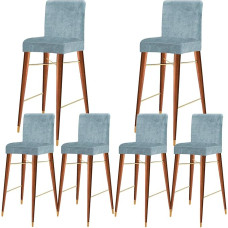 KELUINA Velvet Stretch baro kėdžių užvalkalai su atlošu, elastinga sėdynė, minkštas kėdžių užvalkalas, apsauginiai kėdžių užvalkalai, valgomojo kėdžių užvalkalai (pilkai mėlyna, 6 vnt.)