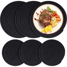 Wudaizhi Set Von 6 Runden Baumwoll -placematen Weben Runde Tisch -Tisch -tischematen Waschbare Wärmedämmung Geflochtenes Baumwolltischmatten