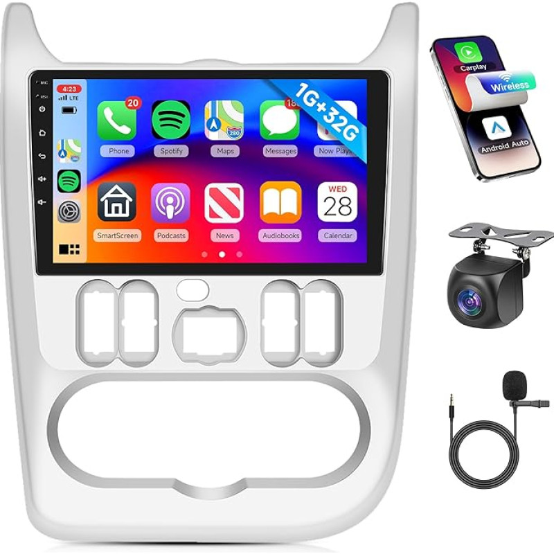 Belaidis Carplay Android automobilinis radijas 2 DIN, skirtas Renault Logan 1 Sandero 2009-2015 Largus Dacia Duster 9 colių automobilinis radijas su Android automobiline navigacija GPS WiFi Mirror Link Bluetooth FM/RDS/EQ/SWC Reversing