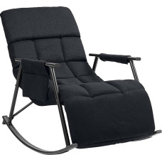 CLP Cathy Rocking Chair, Padded Recliner Chair, Rocking Chair with Backrest, Metal Frame with Armrests and Side Pocket, Colour: Black, Material: Fabric