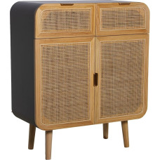 DRW įėjimo stalelis su 2 stalčiais ir 2 durelėmis, pagamintas iš natūralaus ir juodo metalo, MDF ir gluosnio, 80 x 38 x 95 cm, spalvotas, standartinis